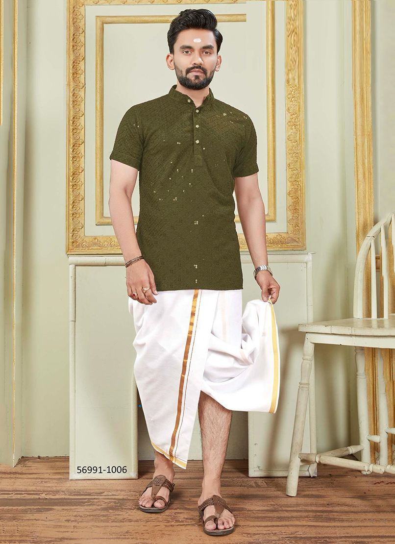 ROYAL SCHIFFLI KURTA - Catalog # 56991 (Set of 8 Men's Ethnic Wear) by Brand SANGEET