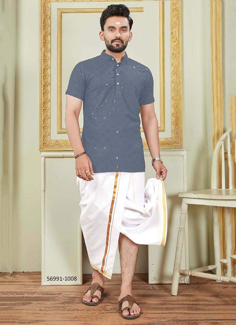 ROYAL SCHIFFLI KURTA - Catalog # 56991 (Set of 8 Men's Ethnic Wear) by Brand SANGEET