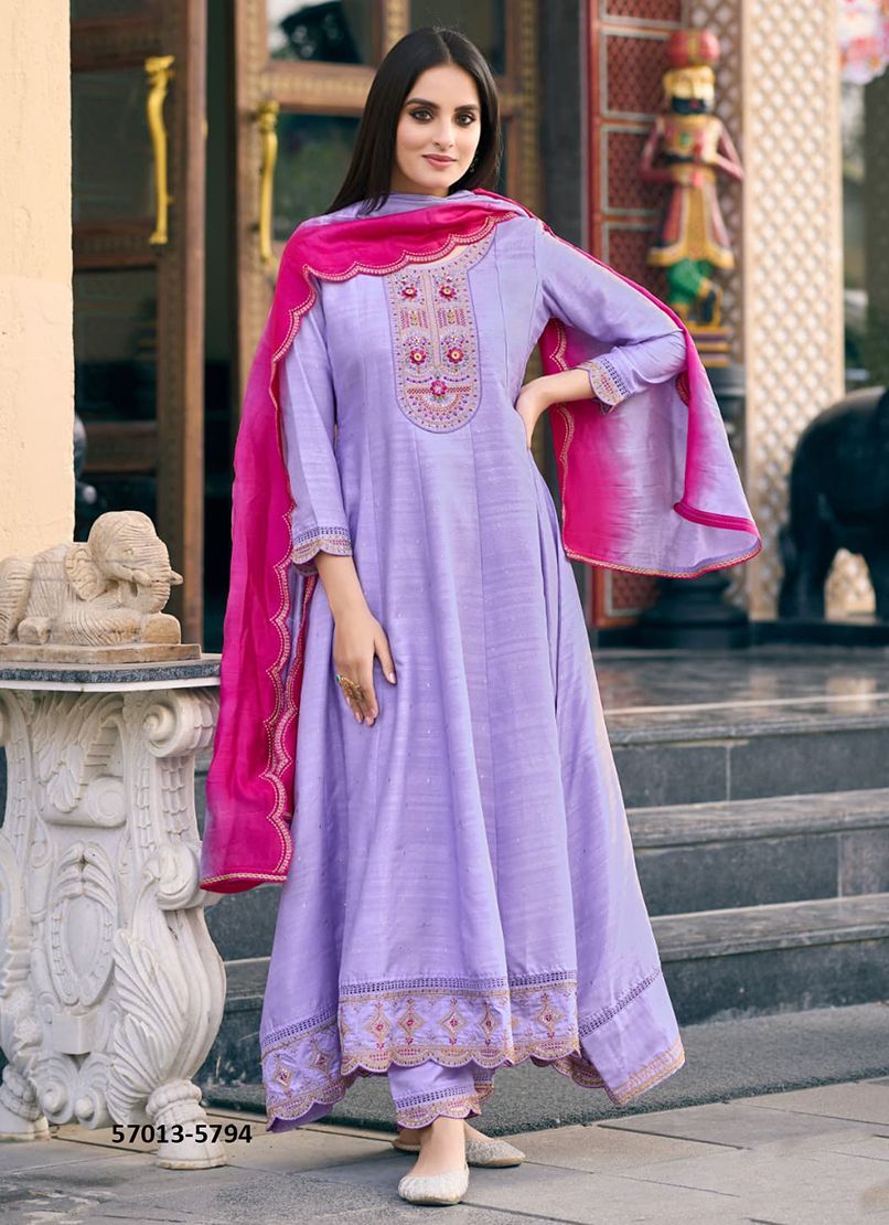 PRASHANG - Catalog # 57013 (Set of 6 Readymade Salwar Suits) by Brand RANGOON