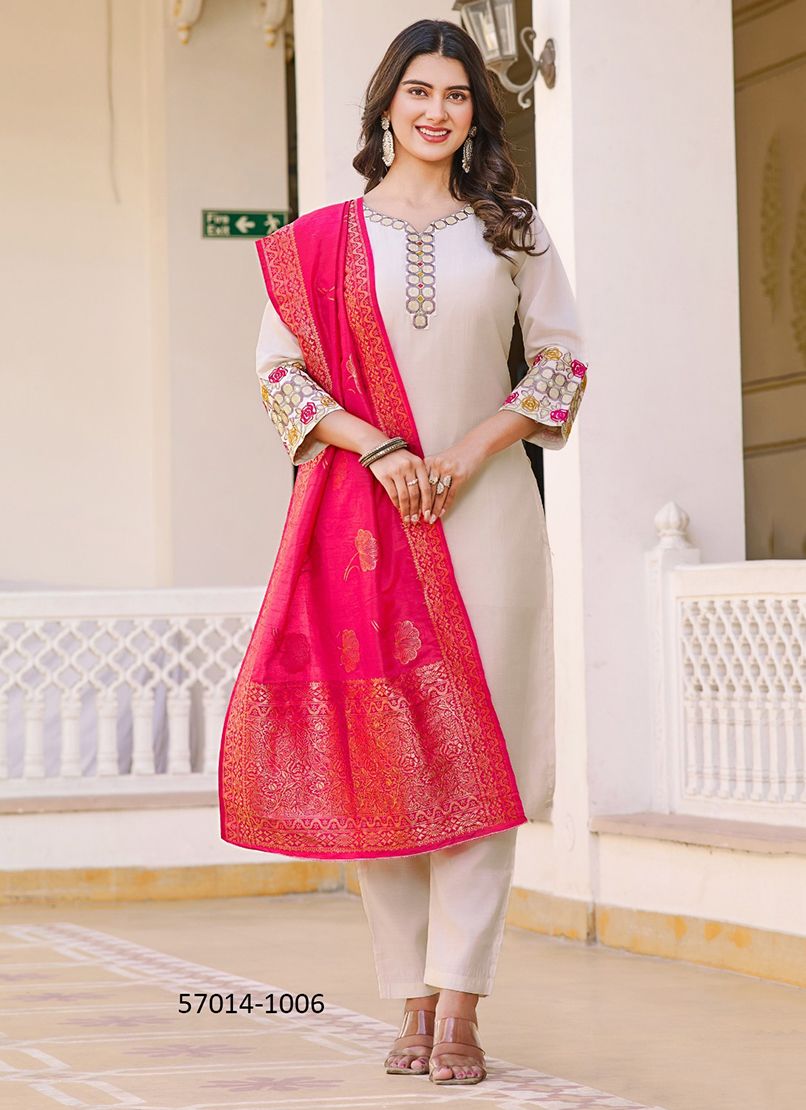 NISHA 2 - Catalog # 57014 (Set of 6 Readymade Salwar Suits) by Brand STROLLAY ®