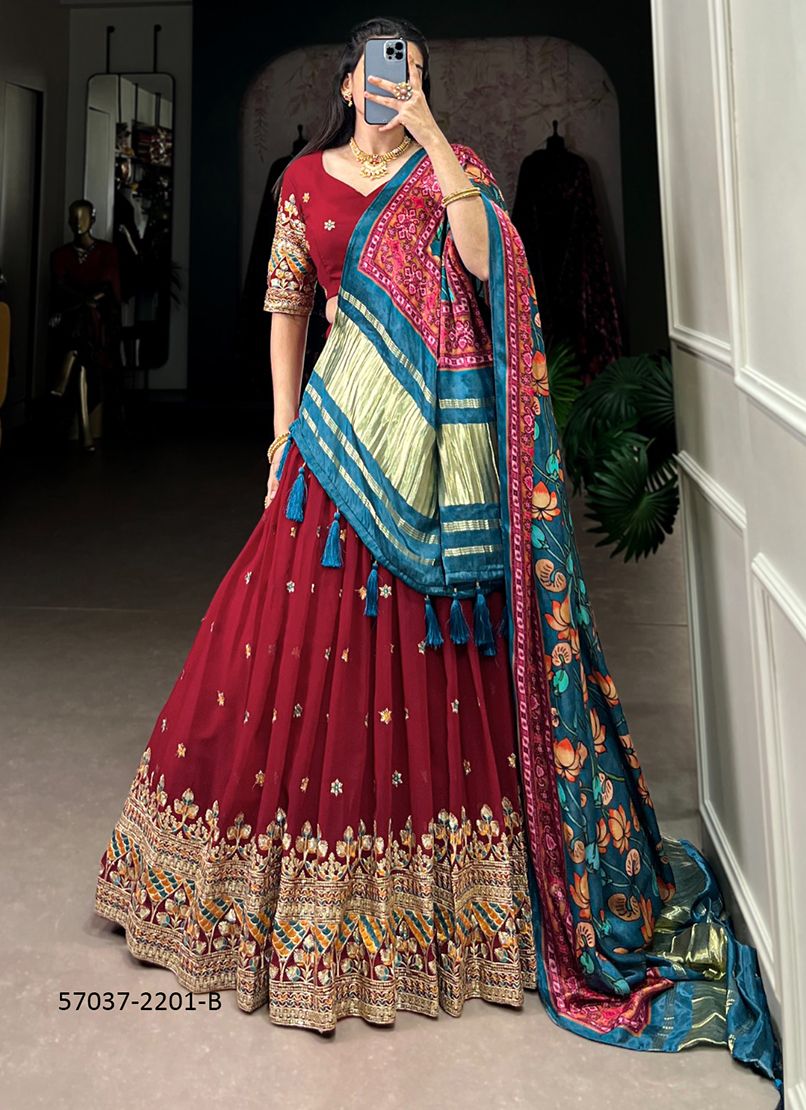SERIES 2201 - Catalog # 57037 (Set of 2 Semi-Stitched Lehengas) by Brand STROLLAY ®