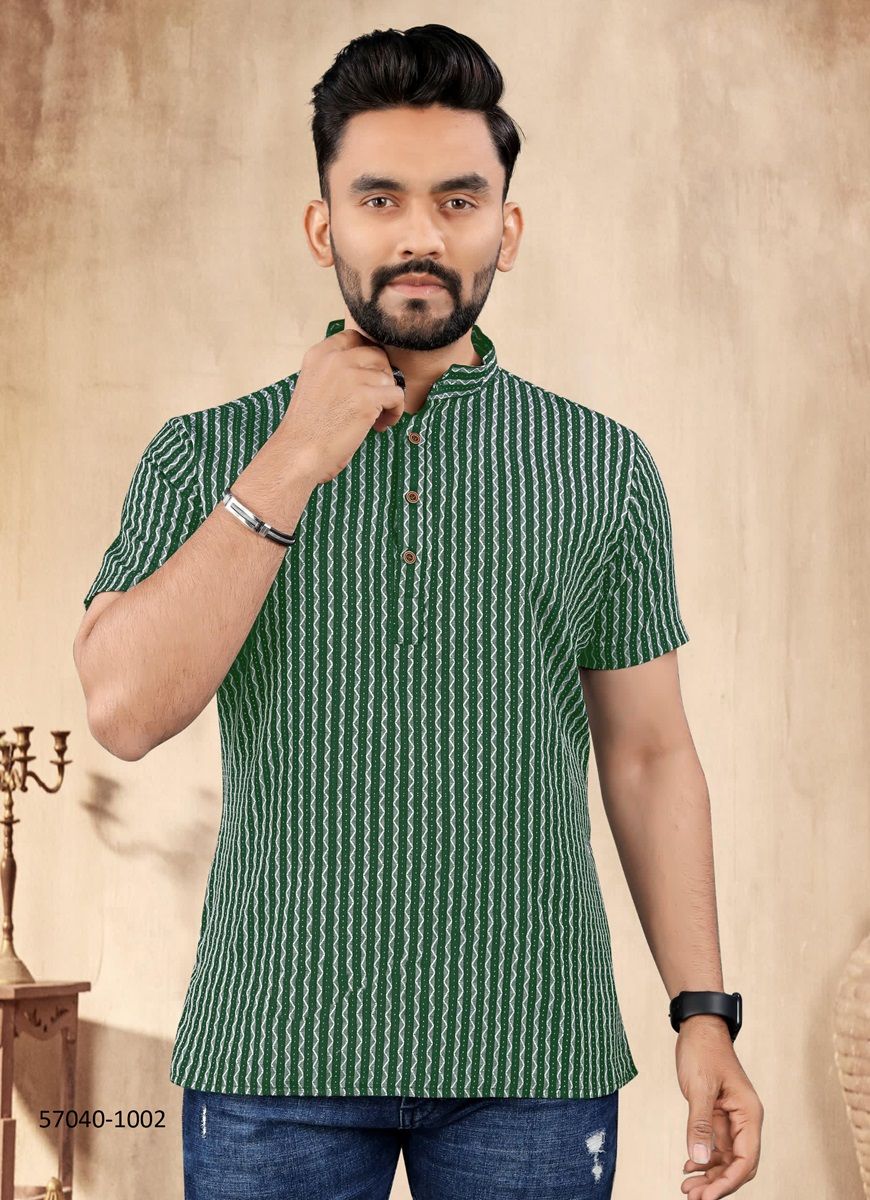 RAYON SHORT KURTA - Catalog # 57040 (Set of 4 Men's Ethnic Wear) by Brand SANGEET