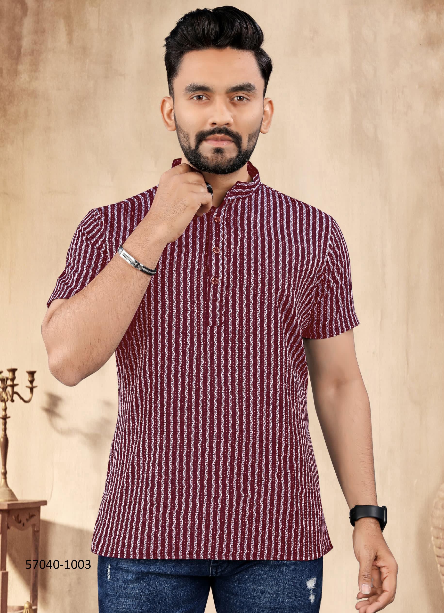RAYON SHORT KURTA - Catalog # 57040 (Set of 4 Men's Ethnic Wear) by Brand SANGEET