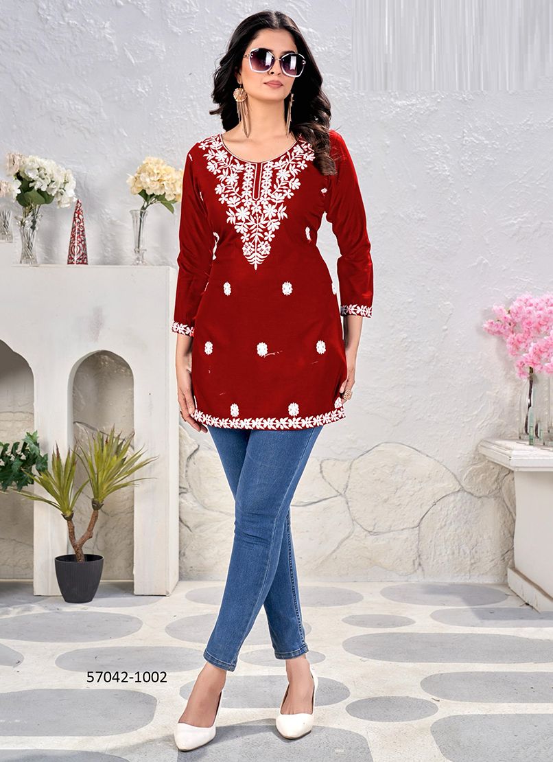 VAISHALI - Catalog # 57042 (Set of 6 Readymade Women's Kurtis / Tops) by Brand SANGEET