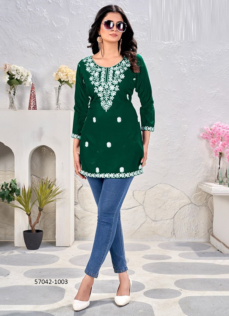 VAISHALI - Catalog # 57042 (Set of 6 Readymade Women's Kurtis / Tops) by Brand SANGEET