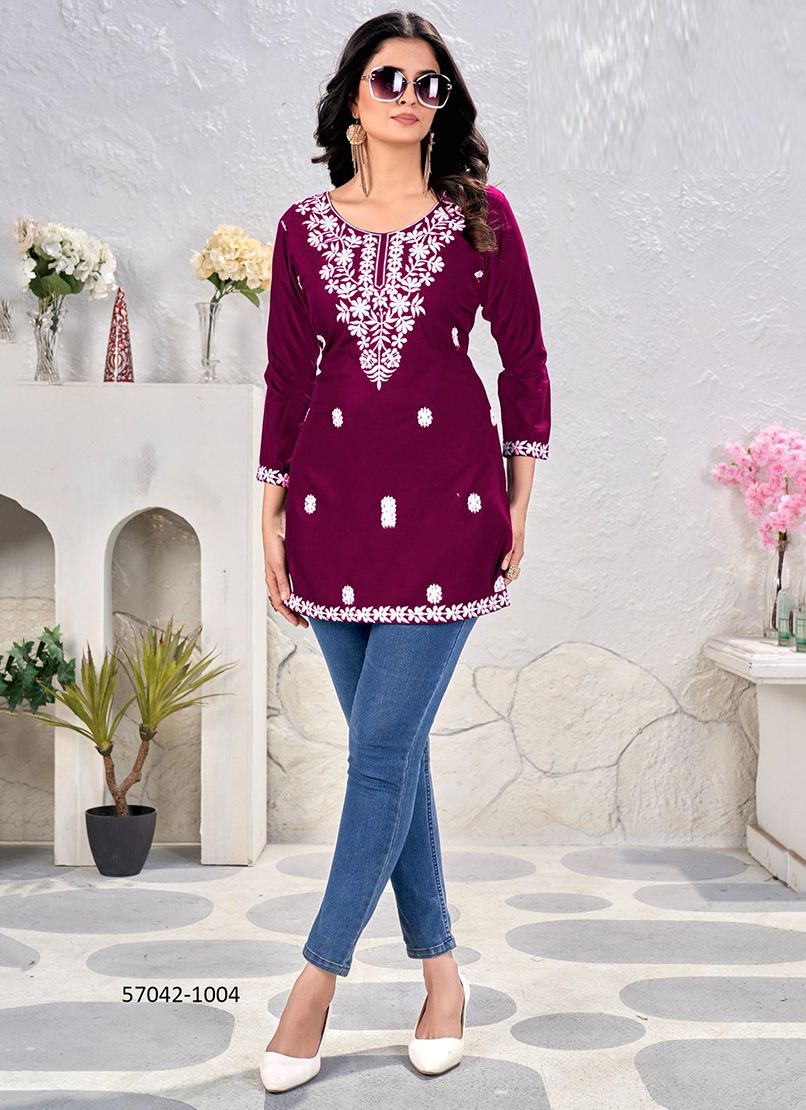 VAISHALI - Catalog # 57042 (Set of 6 Readymade Women's Kurtis / Tops) by Brand SANGEET