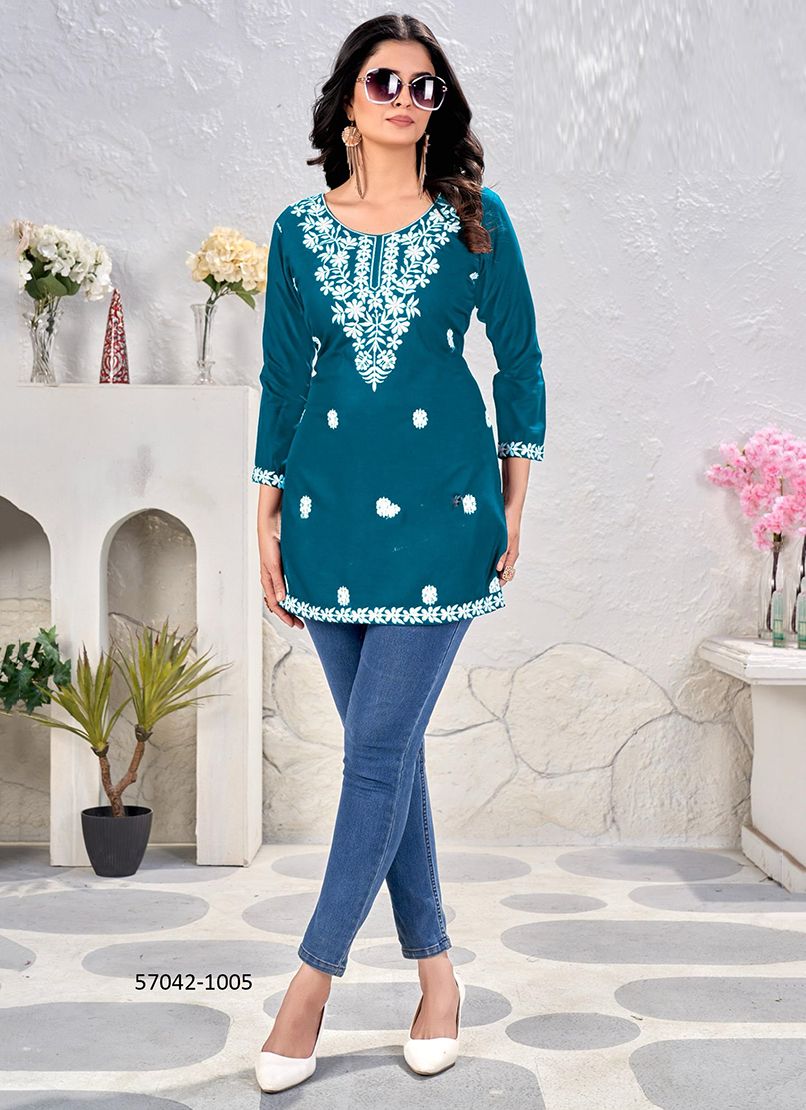 VAISHALI - Catalog # 57042 (Set of 6 Readymade Women's Kurtis / Tops) by Brand SANGEET