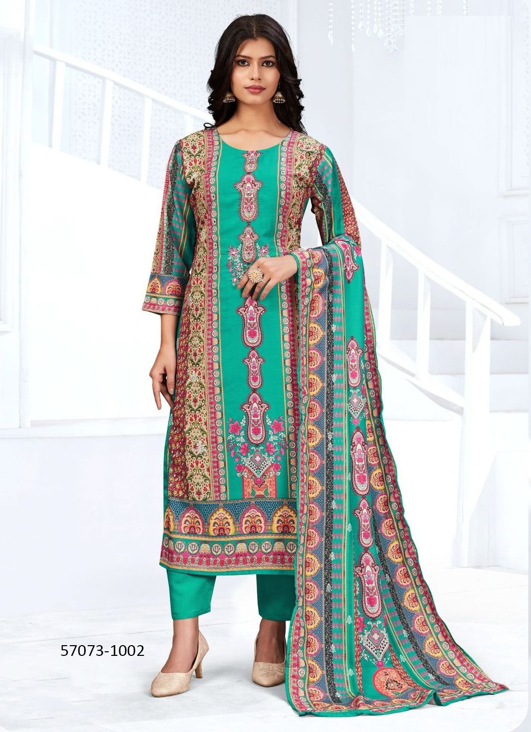 ZAINAB - Catalog # 57073 (Set of 4 Readymade Salwar Suits) by Brand BLUE HILLS