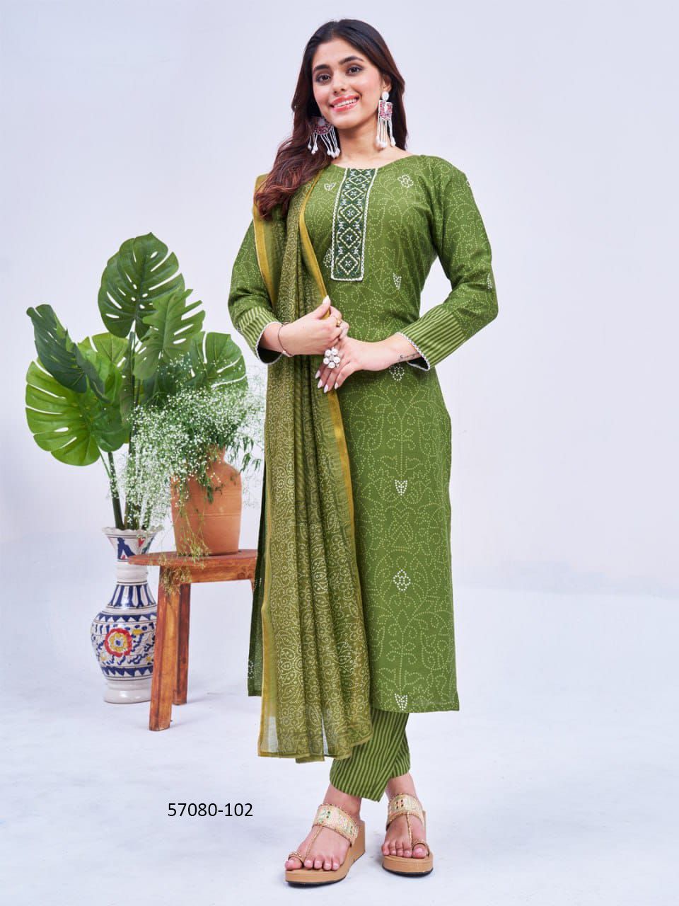FANCY COTTON PRINTS - Catalog # 57080 (Set of 6 Readymade Salwar Suits) by Brand STROLLAY ®