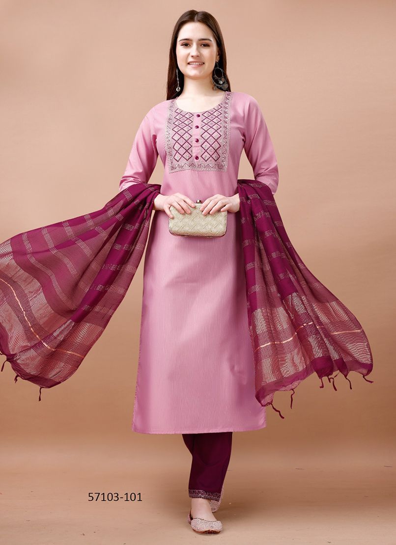 PINK-PISTA - Catalog # 57103 (Set of 2 Readymade Salwar Suits) by Brand STROLLAY ® PINK-PISTA - Catalog # 57103 (Set of 2 Readymade Salwar Suits) by Brand STROLLAY ®