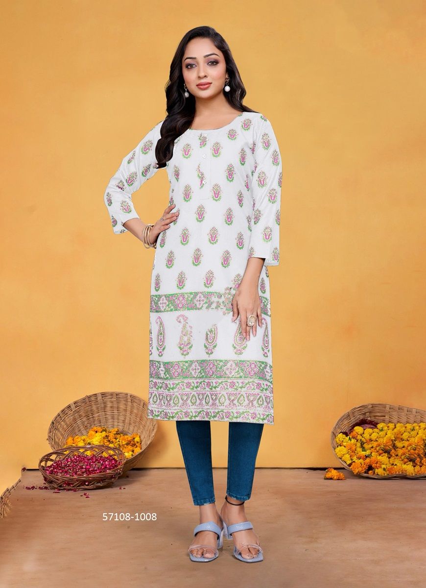 VOLUME 1 - Catalog # 57108 (Set of 8 Readymade Women's Kurtis / Tops) by Brand SANGEET