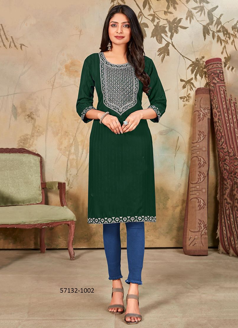GEETA 1 - Catalog # 57132 (Set of 8 Readymade Women's Kurtis / Tops) by Brand SANGEET
