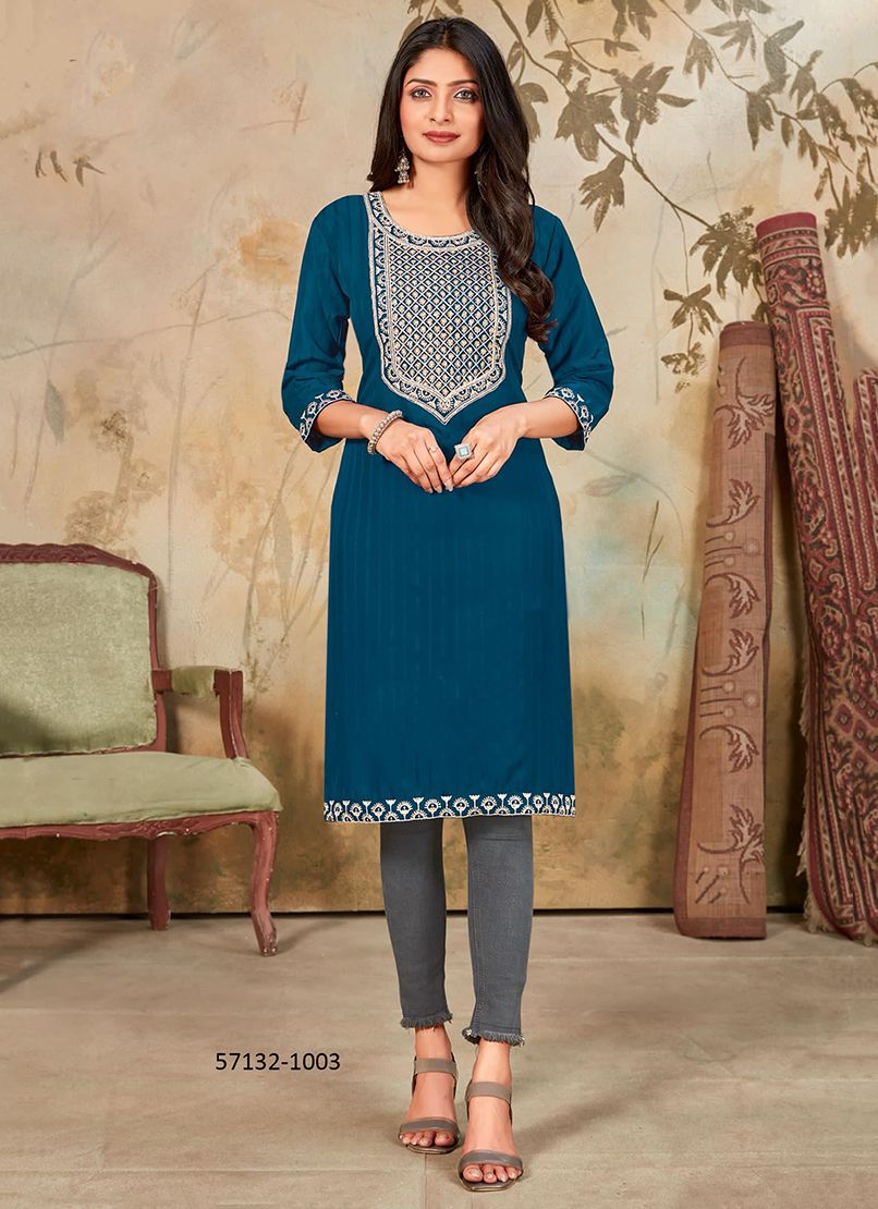 GEETA 1 - Catalog # 57132 (Set of 8 Readymade Women's Kurtis / Tops) by Brand SANGEET