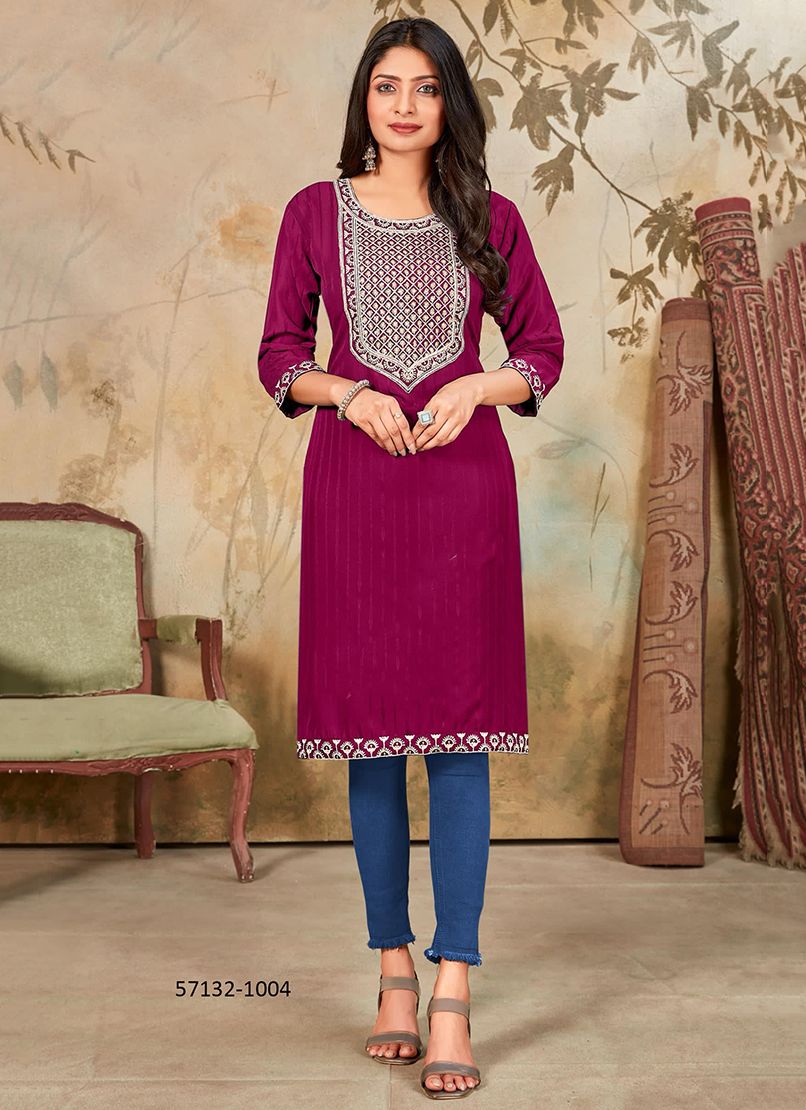 GEETA 1 - Catalog # 57132 (Set of 8 Readymade Women's Kurtis / Tops) by Brand SANGEET