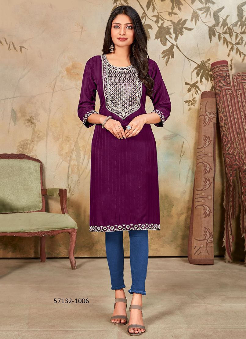 GEETA 1 - Catalog # 57132 (Set of 8 Readymade Women's Kurtis / Tops) by Brand SANGEET