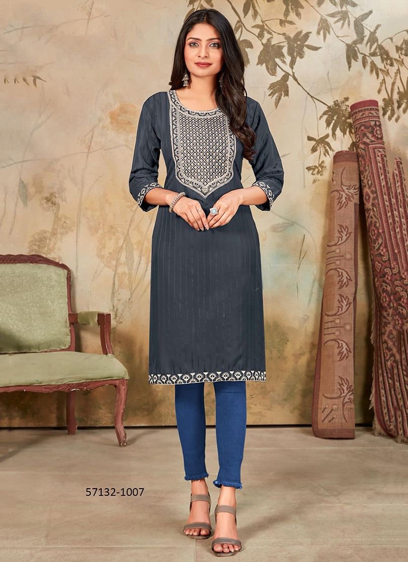 GEETA 1 - Catalog # 57132 (Set of 8 Readymade Women's Kurtis / Tops) by Brand SANGEET