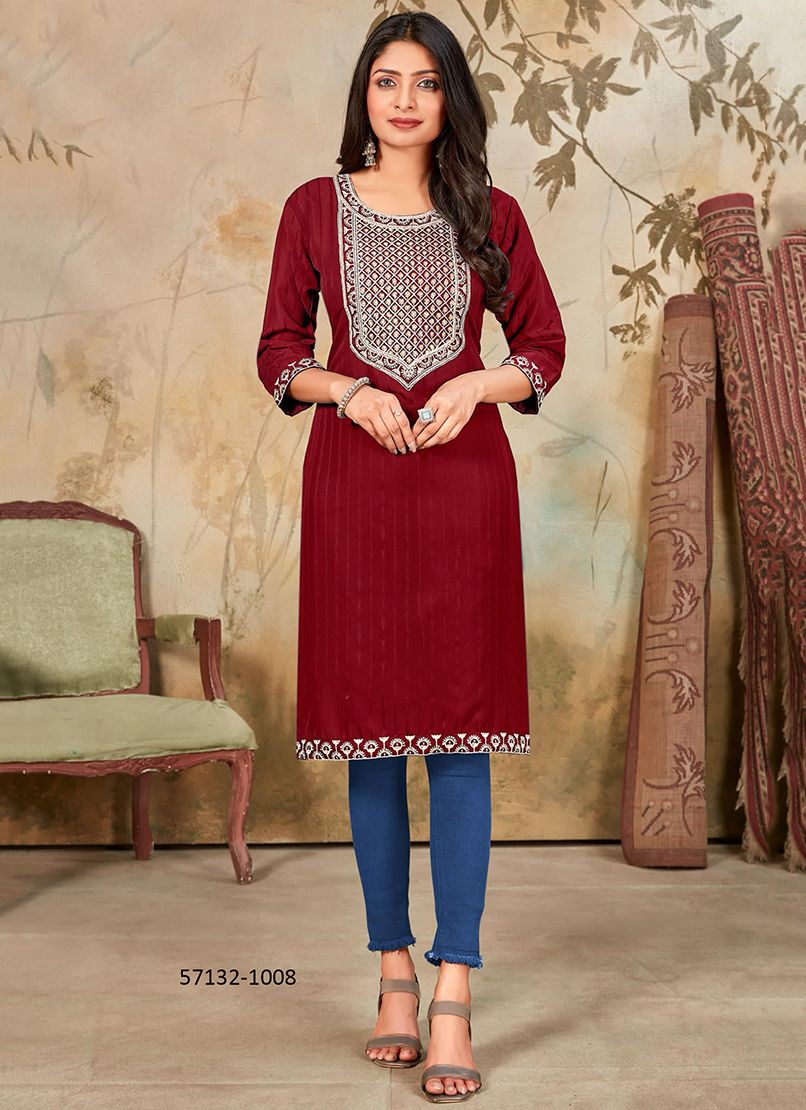 GEETA 1 - Catalog # 57132 (Set of 8 Readymade Women's Kurtis / Tops) by Brand SANGEET