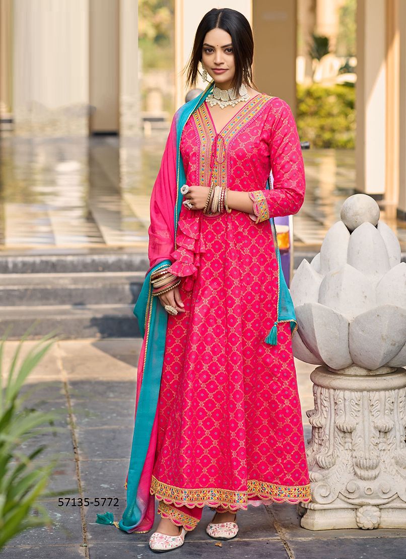 AABHA - Catalog # 57135 (Set of 6 Readymade Salwar Suits) by Brand RANGOON