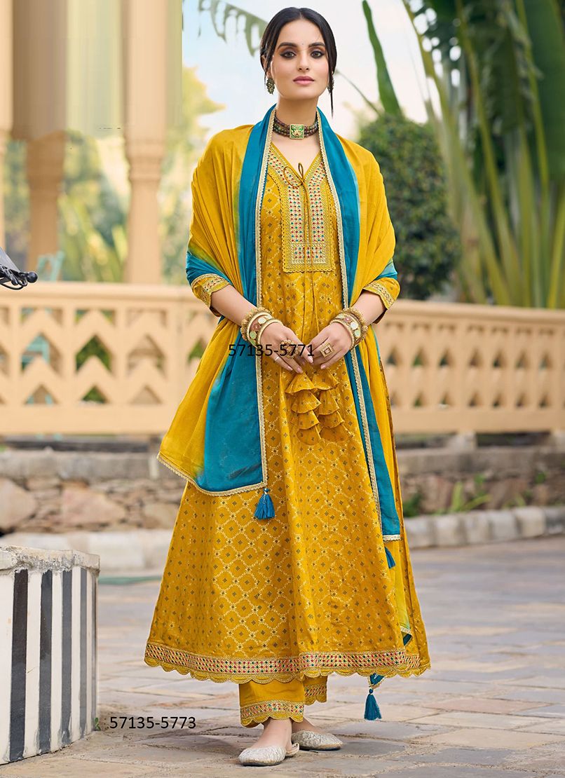 AABHA - Catalog # 57135 (Set of 6 Readymade Salwar Suits) by Brand RANGOON
