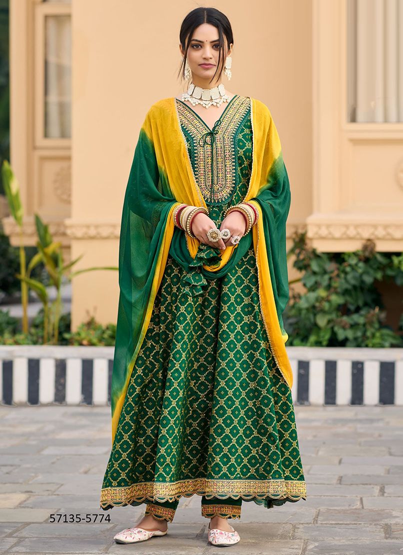 AABHA - Catalog # 57135 (Set of 6 Readymade Salwar Suits) by Brand RANGOON