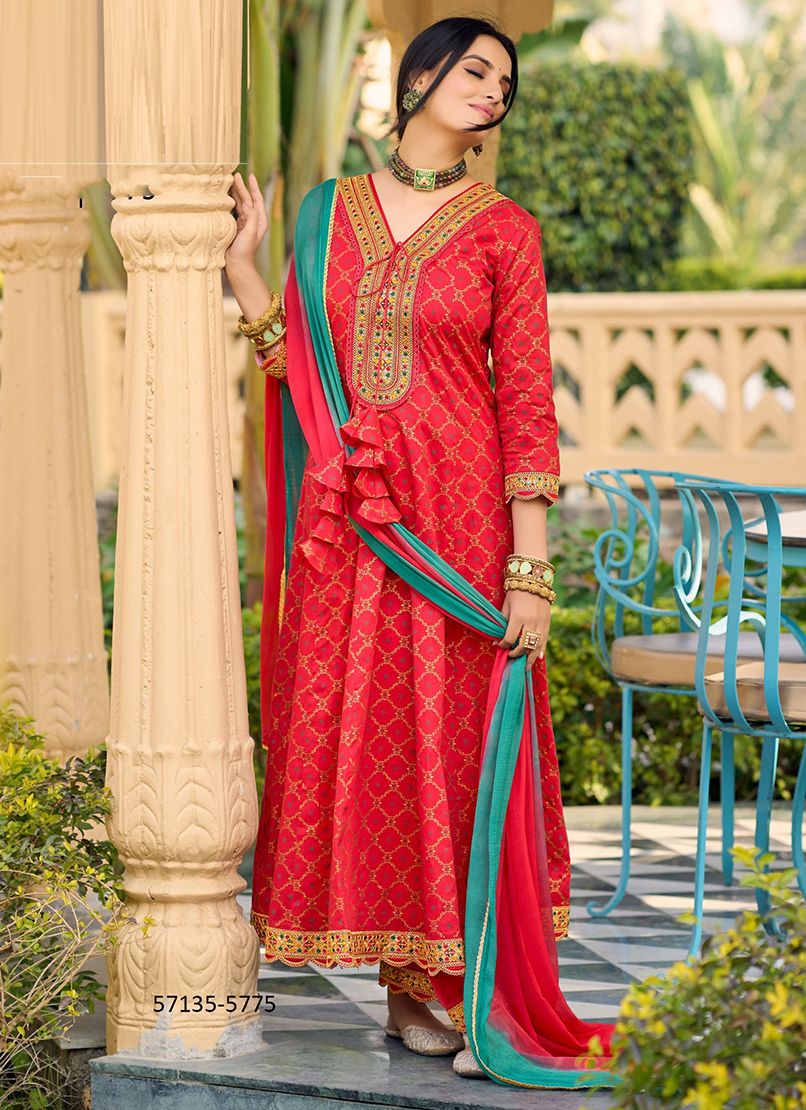 AABHA - Catalog # 57135 (Set of 6 Readymade Salwar Suits) by Brand RANGOON