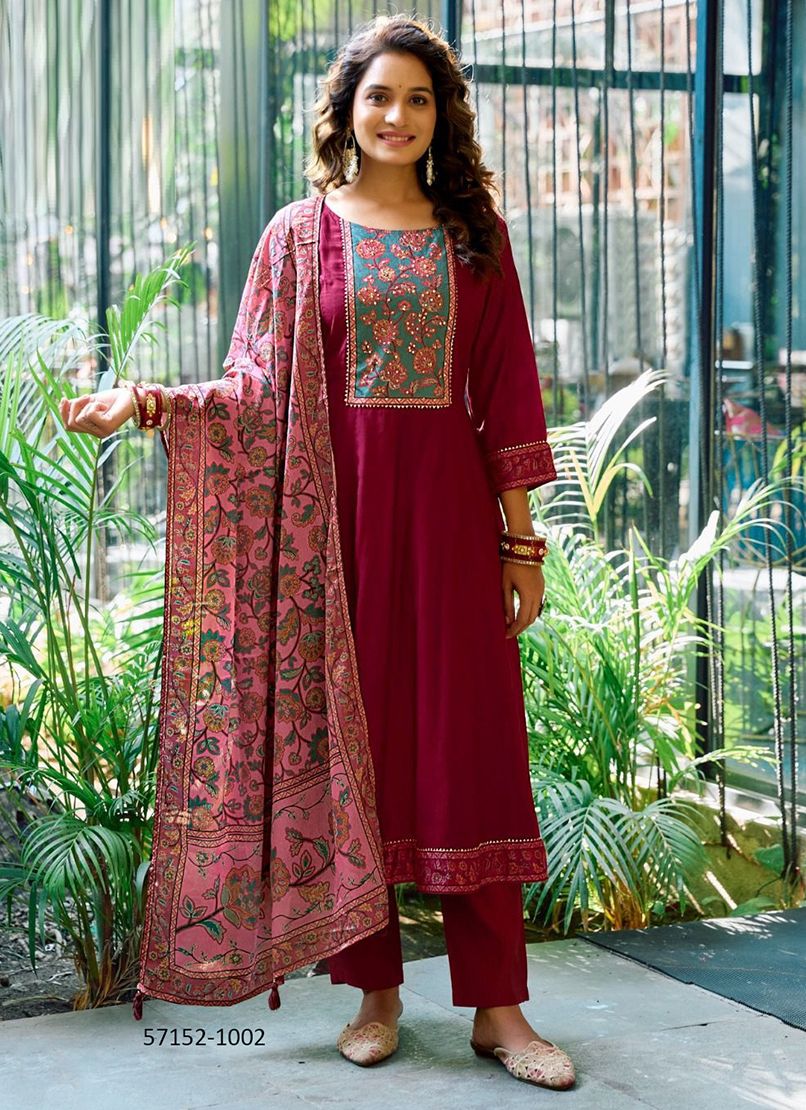 MUSKAAN - Catalog # 57152 (Set of 6 Readymade Salwar Suits) by Brand MITTOO