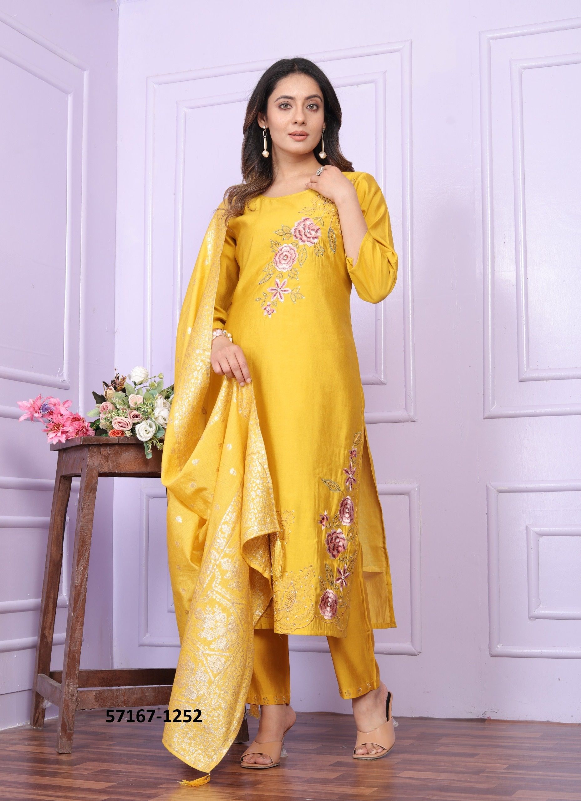 TEAL-YELLOW - Catalog # 57167 (Set of 2 Readymade Salwar Suits) by Brand STROLLAY ®