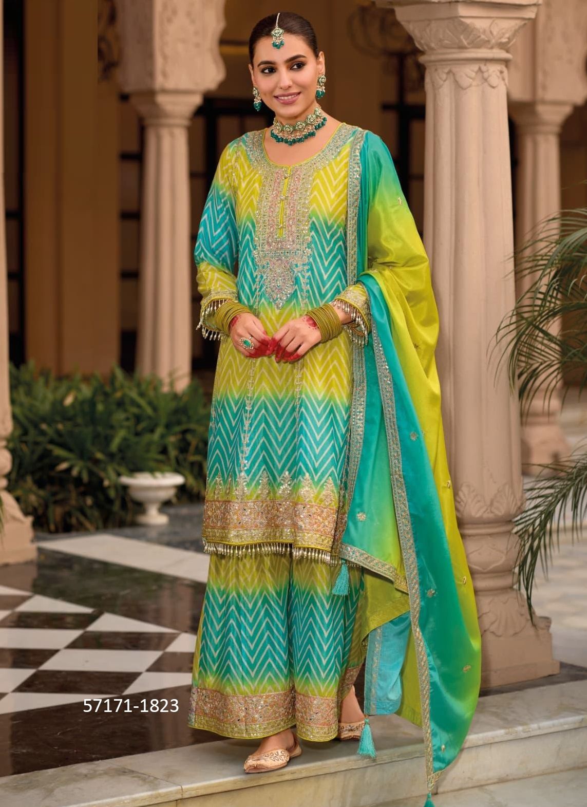 LEHER - Catalog # 57171 (Set of 2 Readymade Salwar Suits) by Brand EBA LIFESTYLE