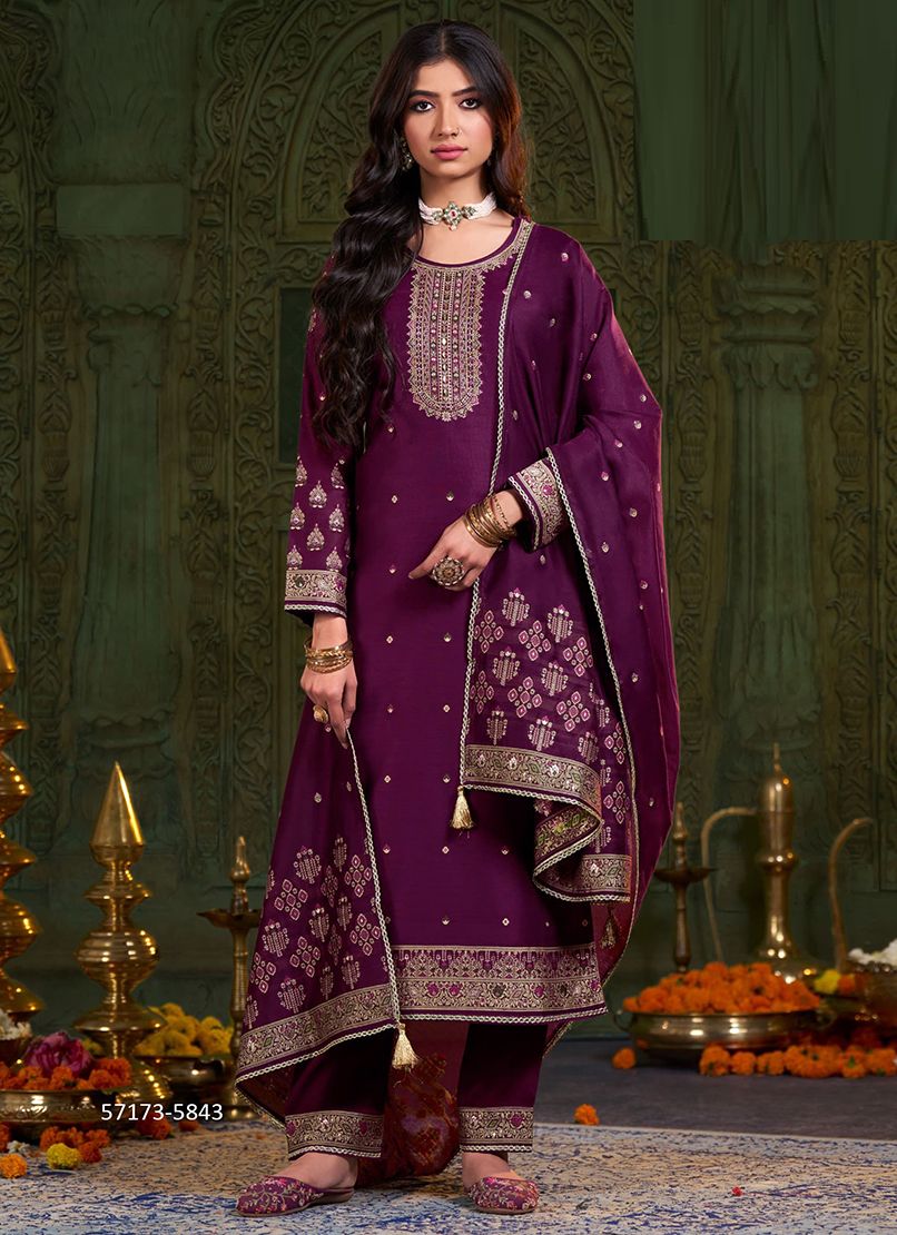 KAMLA - Catalog # 57173 (Set of 6 Readymade Salwar Suits) by Brand RANGOON