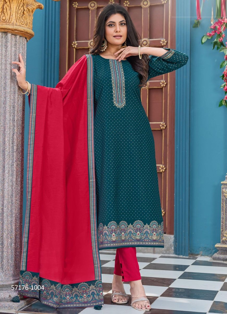 SKY LINE - Catalog # 57177 (Set of 6 Readymade Salwar Suits) by Brand WOOGLEE FASHIONS