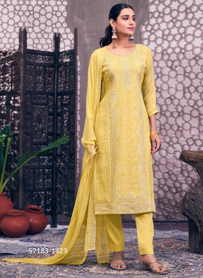 DHRITI - Catalog # 57183 (Set of 4 Semi-Stitched / Un-Stitched Suits) by Brand FOUR DOTS