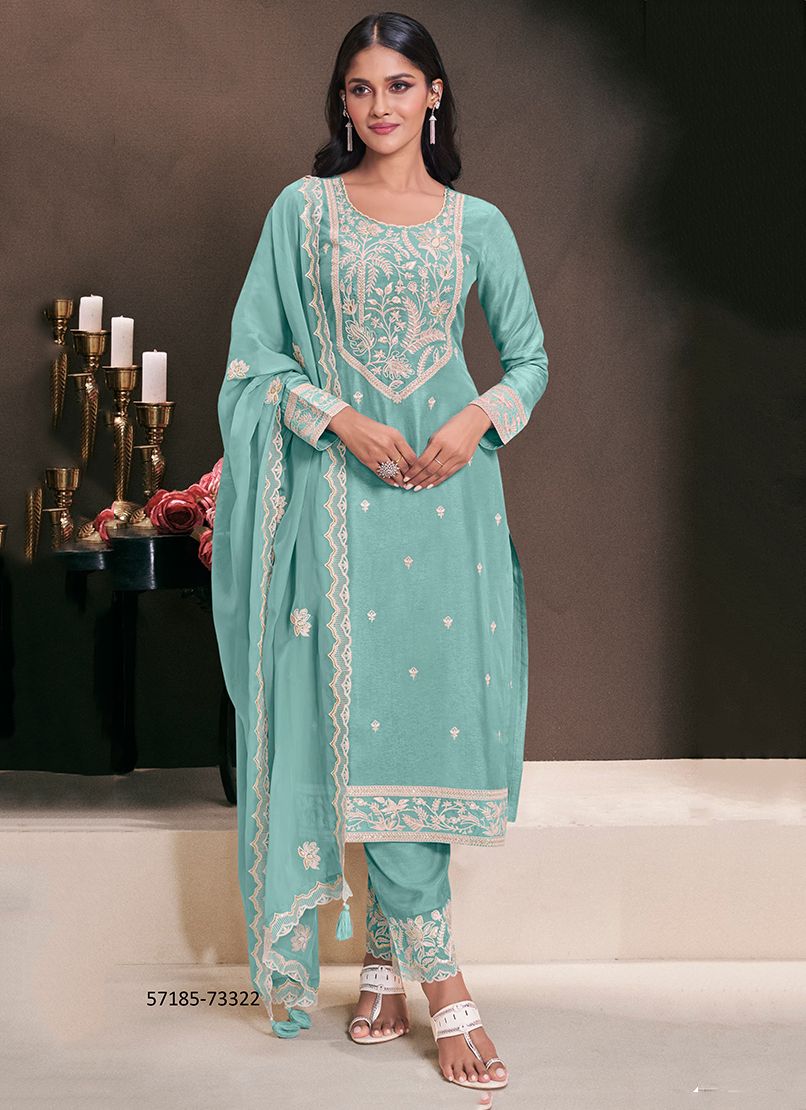 INDRI - Catalog # 57185 (Set of 4 Semi-Stitched / Un-Stitched Suits) by Brand VINAY FASHION LLP