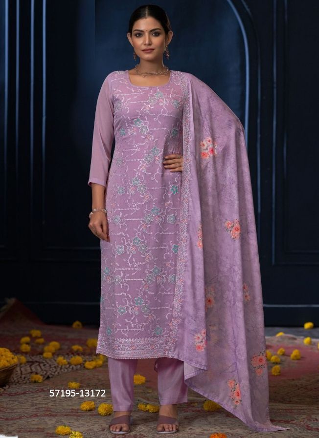 SKY - Catalog # 57195 (Set of 6 Semi-Stitched / Un-Stitched Suits) by Brand AAA BY KALARANG