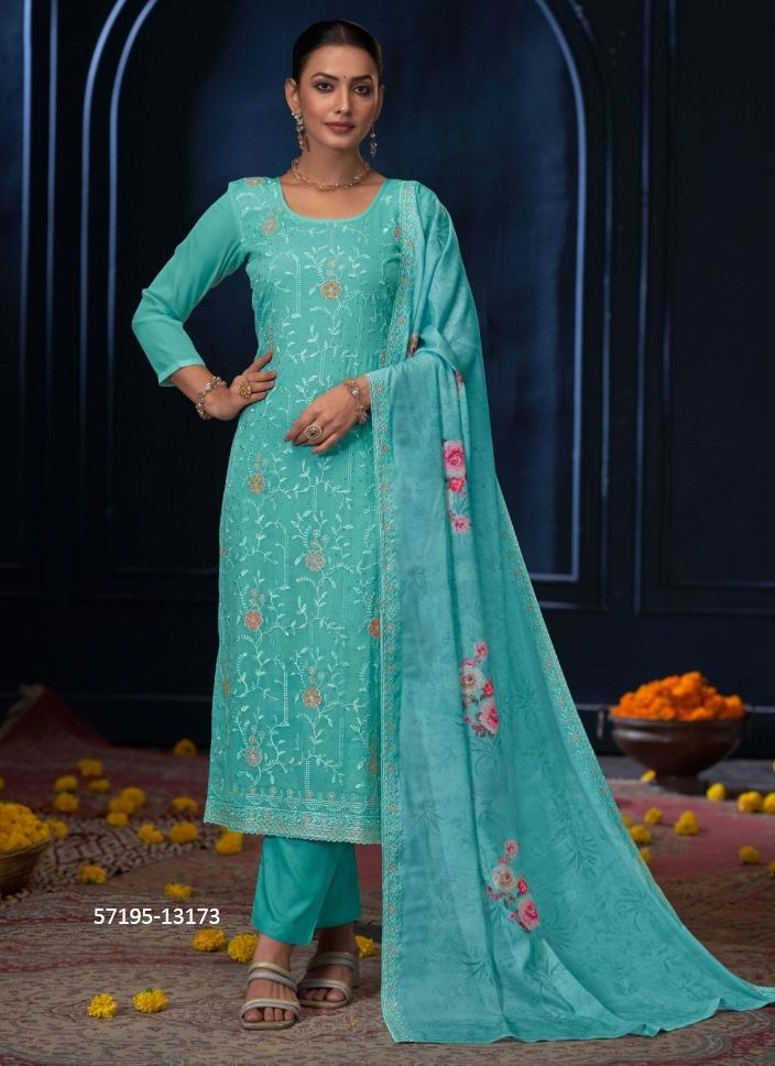 SKY - Catalog # 57195 (Set of 6 Semi-Stitched / Un-Stitched Suits) by Brand AAA BY KALARANG
