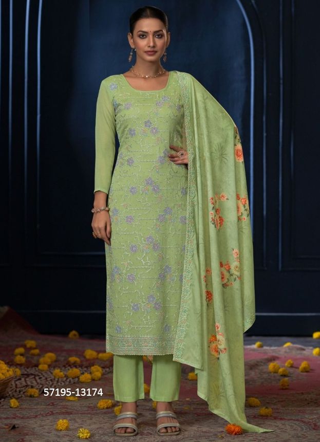 SKY - Catalog # 57195 (Set of 6 Semi-Stitched / Un-Stitched Suits) by Brand AAA BY KALARANG