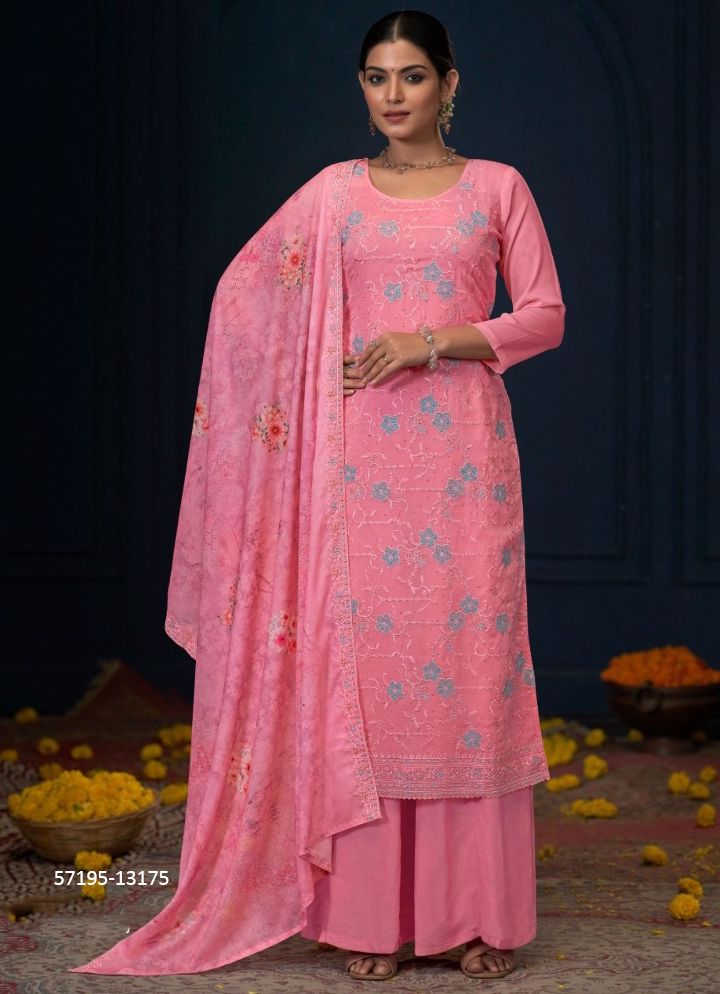 SKY - Catalog # 57195 (Set of 6 Semi-Stitched / Un-Stitched Suits) by Brand AAA BY KALARANG