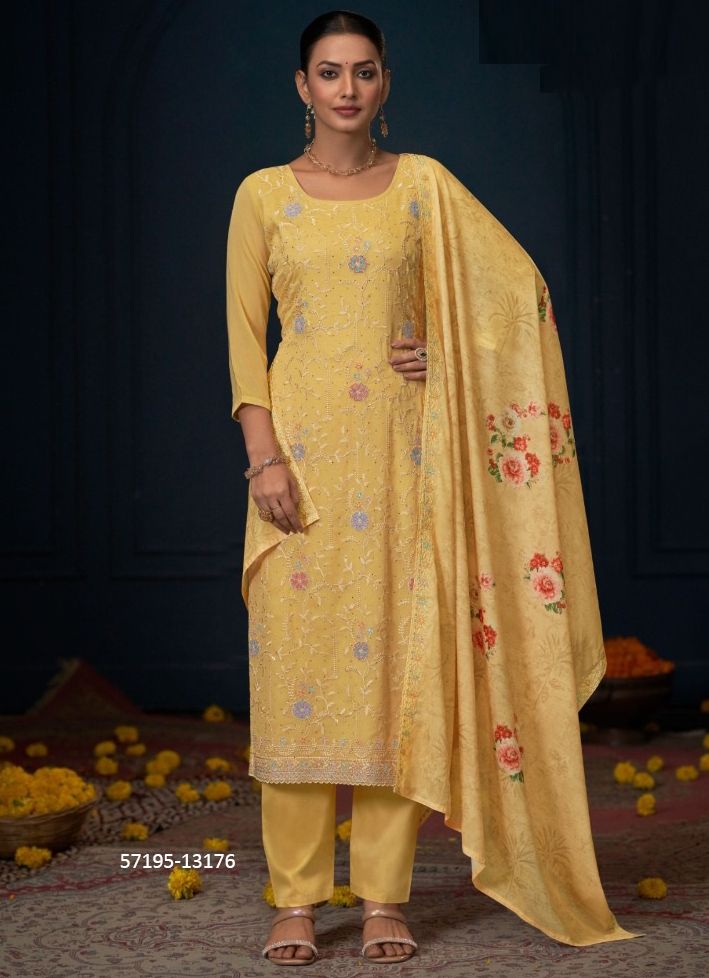 SKY - Catalog # 57195 (Set of 6 Semi-Stitched / Un-Stitched Suits) by Brand AAA BY KALARANG