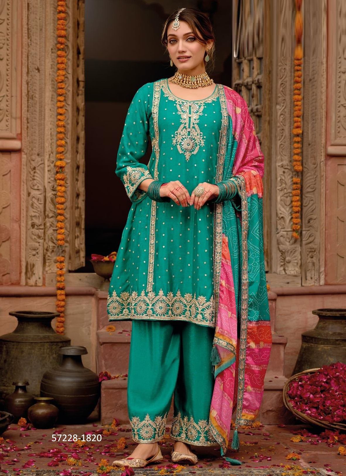GAJARI STYLE - Catalog # 57228 (Set of 3 Readymade Salwar Suits) by Brand EBA LIFESTYLE
