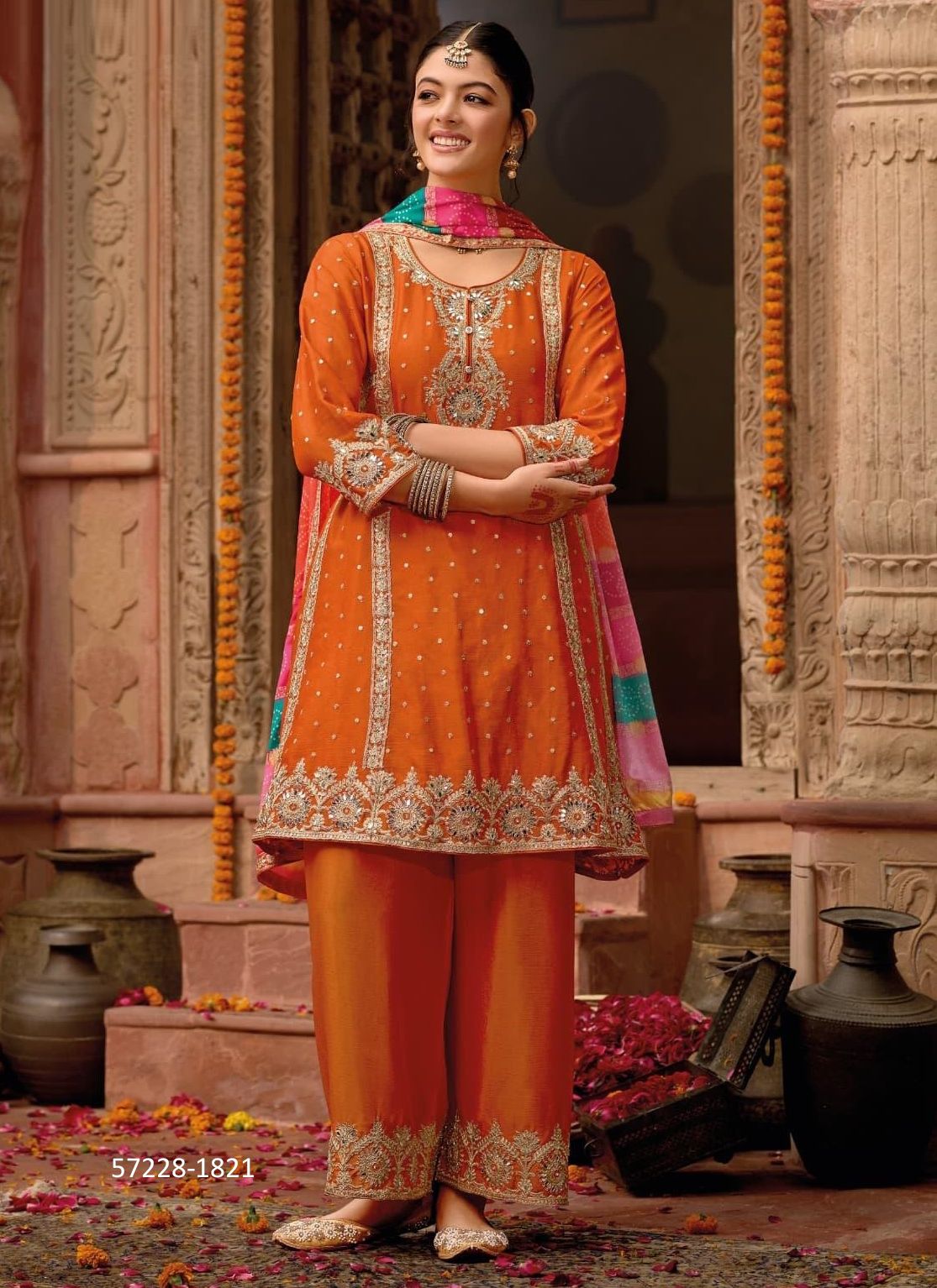 GAJARI STYLE - Catalog # 57228 (Set of 3 Readymade Salwar Suits) by Brand EBA LIFESTYLE