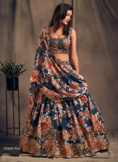 FLORAL 2 - Catalog # 57229 (Set of 9 Semi-Stitched Lehengas) by Brand STROLLAY ®