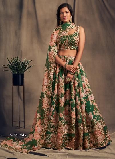 FLORAL 2 - Catalog # 57229 (Set of 9 Semi-Stitched Lehengas) by Brand STROLLAY ®