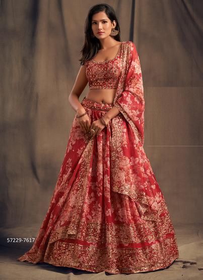 FLORAL 2 - Catalog # 57229 (Set of 9 Semi-Stitched Lehengas) by Brand STROLLAY ®