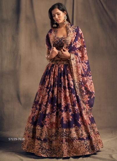 FLORAL 2 - Catalog # 57229 (Set of 9 Semi-Stitched Lehengas) by Brand STROLLAY ®