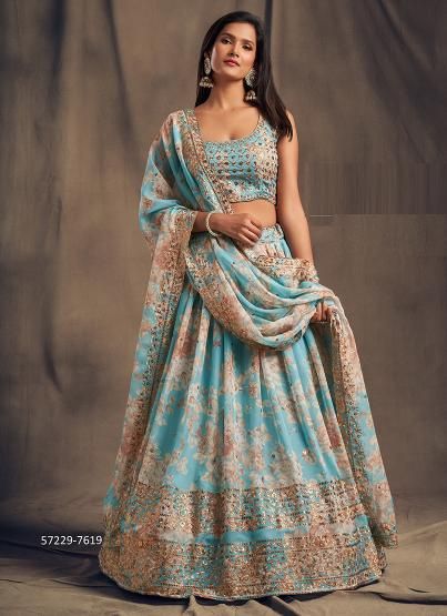 FLORAL 2 - Catalog # 57229 (Set of 9 Semi-Stitched Lehengas) by Brand STROLLAY ®