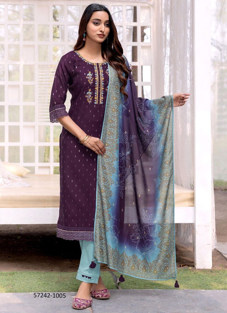 DEVAINE - Catalog # 57242 (Set of 6 Readymade Salwar Suits) by Brand KADLEE FASHION