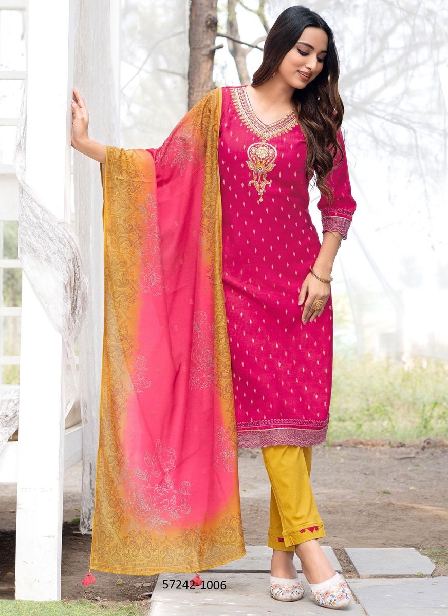 DEVAINE - Catalog # 57242 (Set of 6 Readymade Salwar Suits) by Brand KADLEE FASHION
