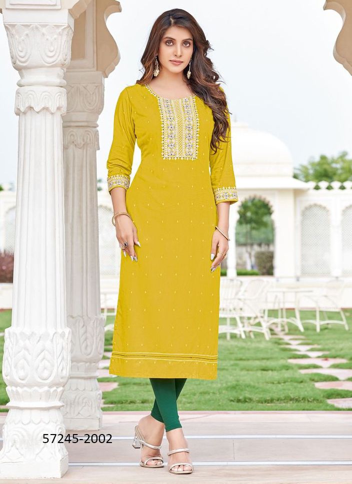 CHITRA - Catalog # 57245 (Set of 4 Readymade Women's Kurtis / Tops) by Brand WOOGLEE FASHIONS