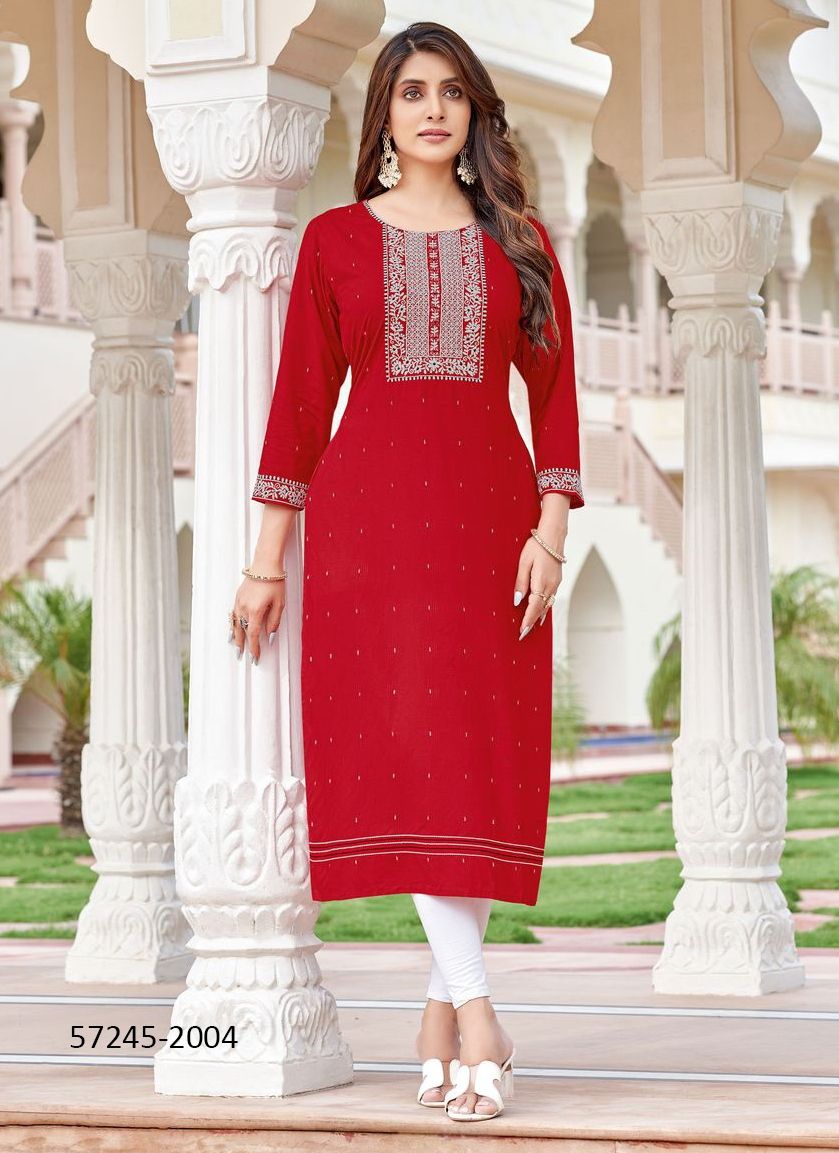 CHITRA - Catalog # 57245 (Set of 4 Readymade Women's Kurtis / Tops) by Brand WOOGLEE FASHIONS