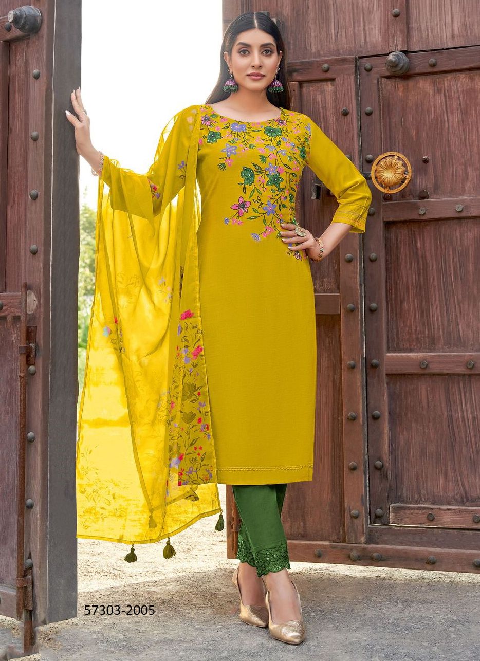 SHIVANI - Catalog # 57303 (Set of 5 Readymade Salwar Suits) by Brand KADLEE FASHION