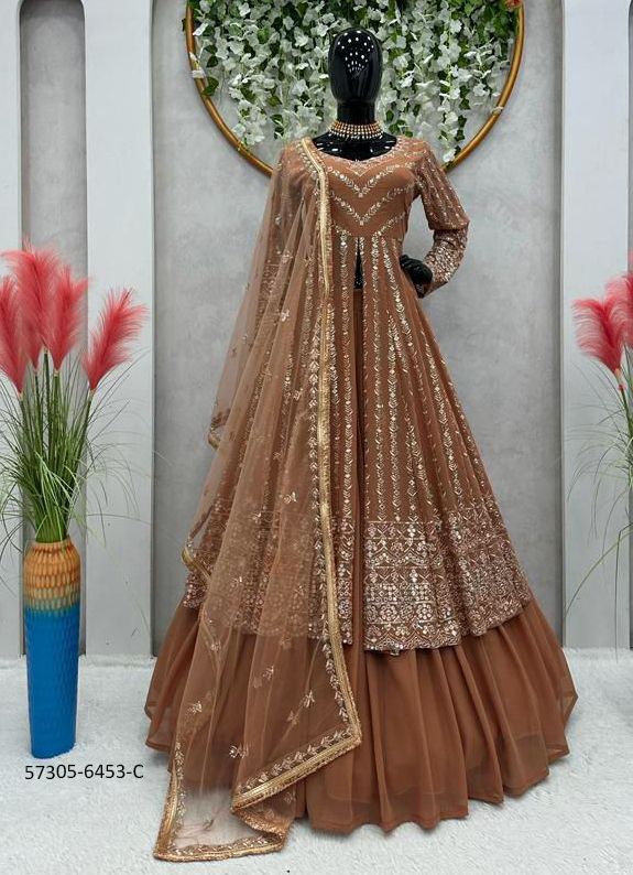 SERIES 6453 - Catalog # 57305 (Set of 6 Semi-Stitched Lehengas) by Brand STROLLAY ®